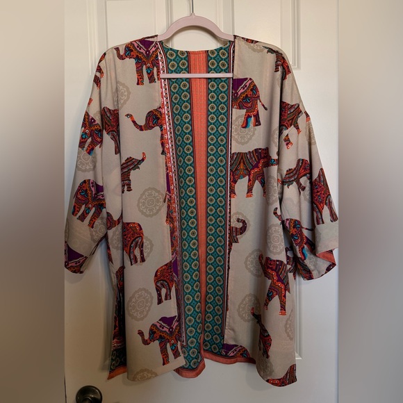 Chico's Jackets & Blazers - Chico's Multicolor Elephant Print/Reversible Kimono
